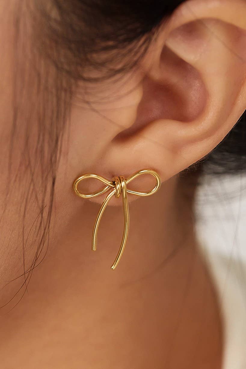 18K STAINLESS STEEL TARNISH FREE BOW EARRINGS | 40E0347: GOLD