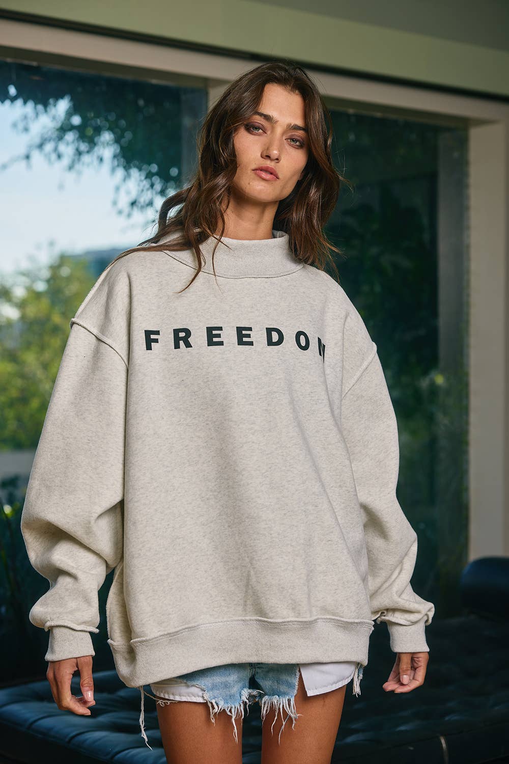 ‘FREEDOM/LEGACY' Print Reversible Mock Neck Sweatshirt