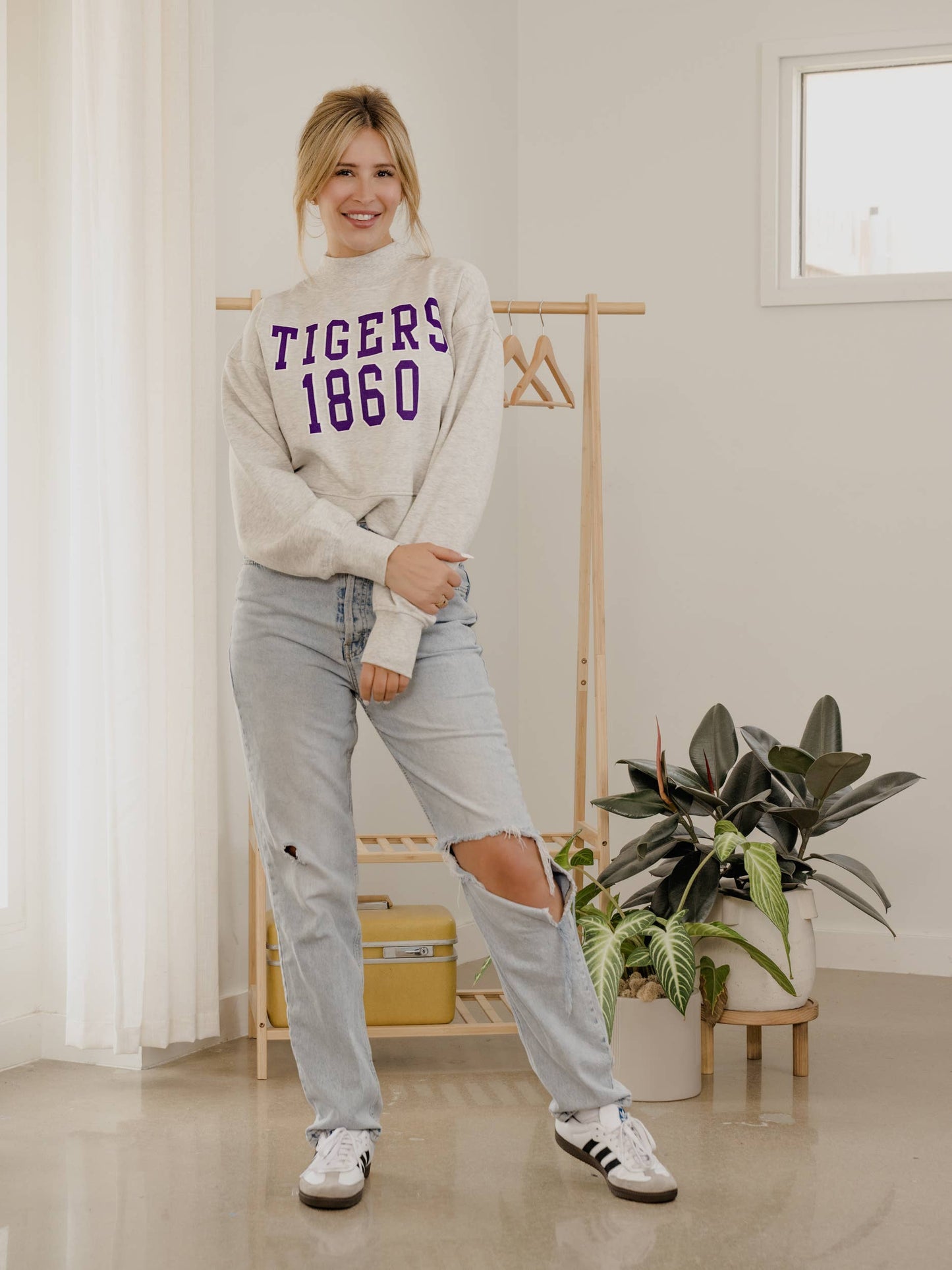 LSU Tigers College Block Puff Ink Gray Mock Neck Sweatshirt