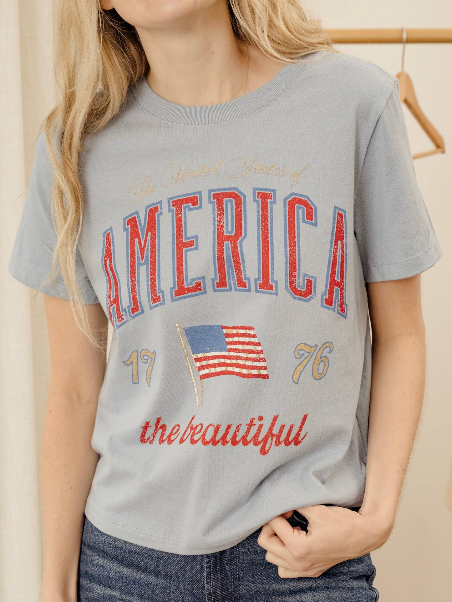 4th of July USA America Wave Arch Blue Ellie Perfect Tee