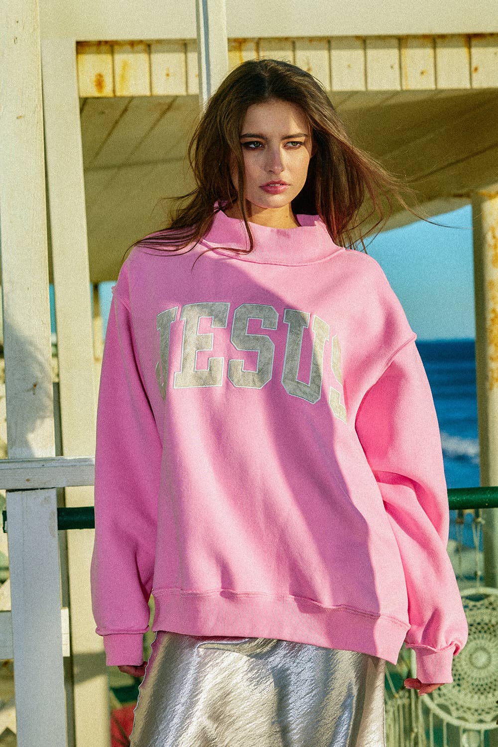 Jesus Embroidered Camouflage Mockneck Sweatshirt