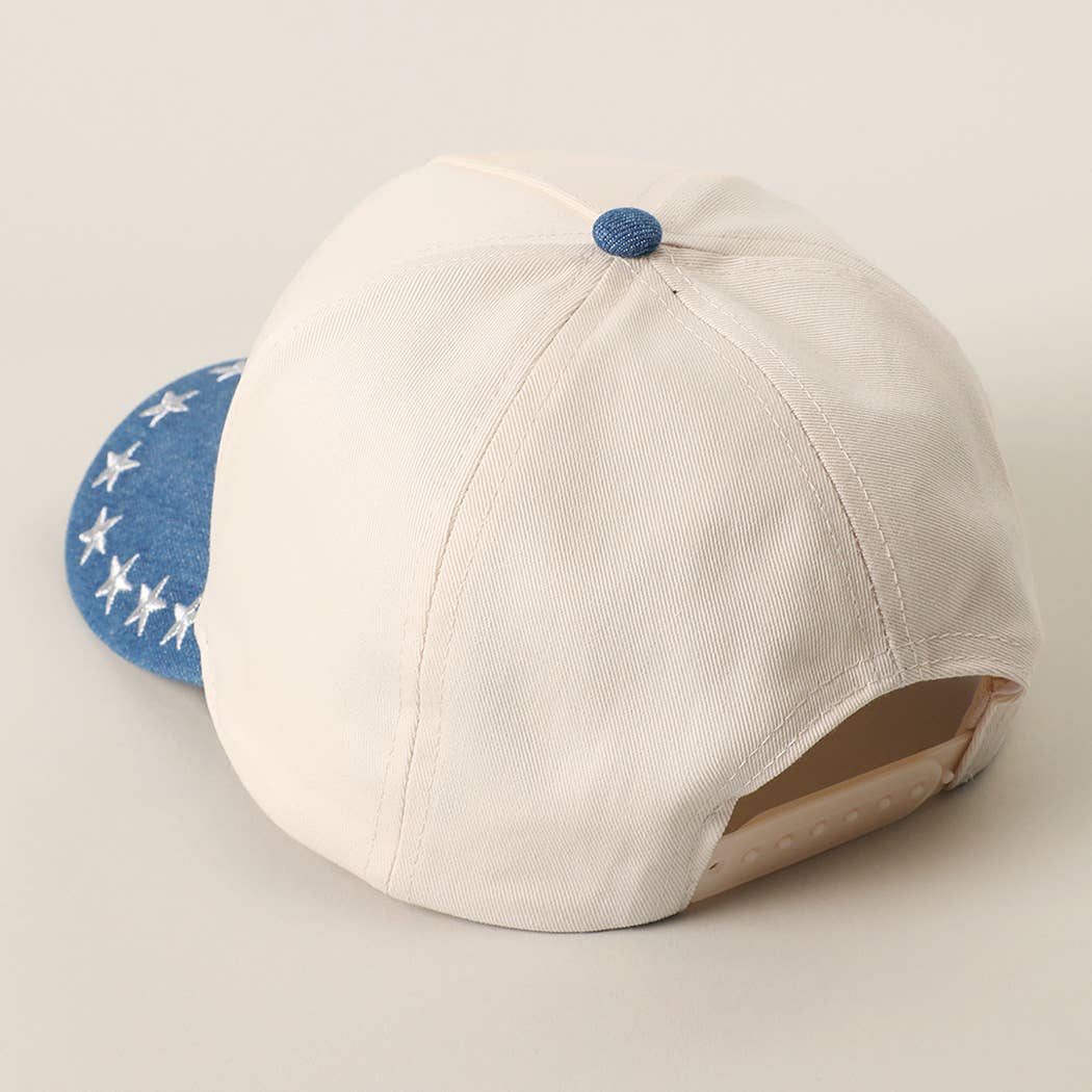 USA Gingham Letter Patch Star Brim Denim Cap