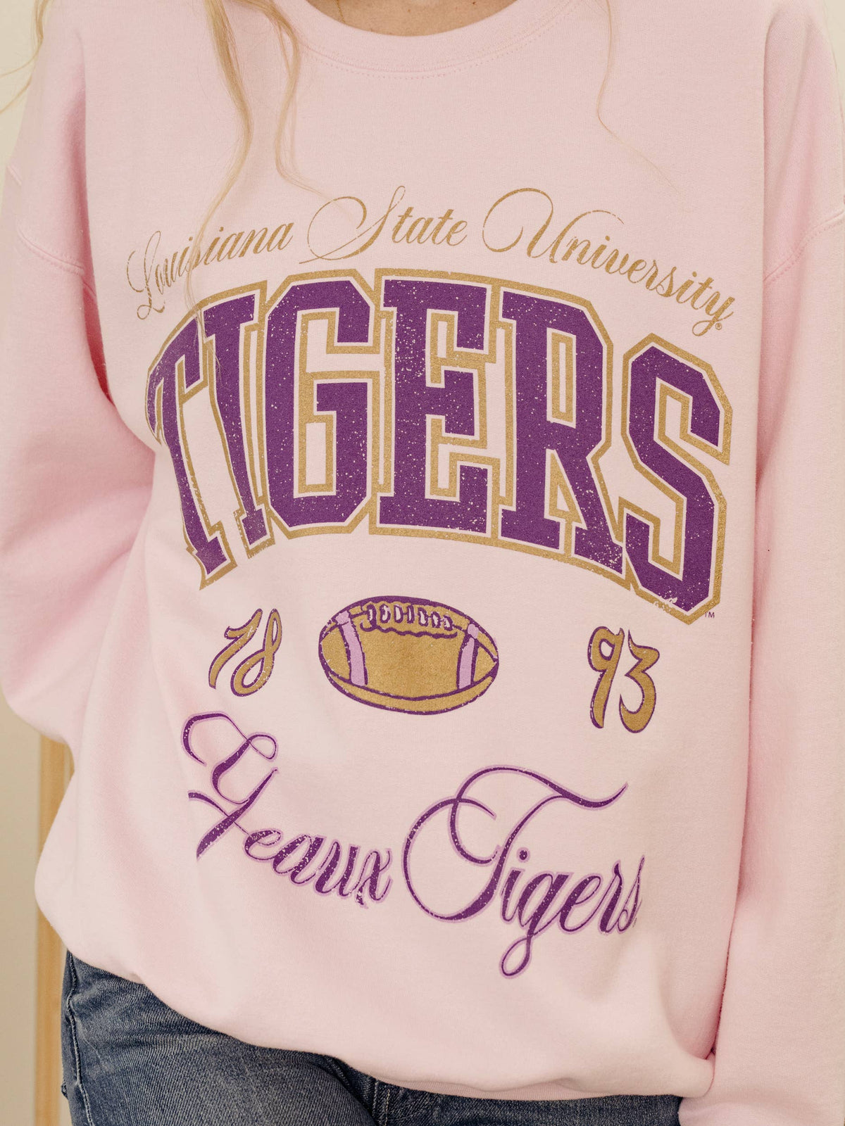 Geaux LSU Tigers Wave Arch Pink Thrifted Sweatshirt