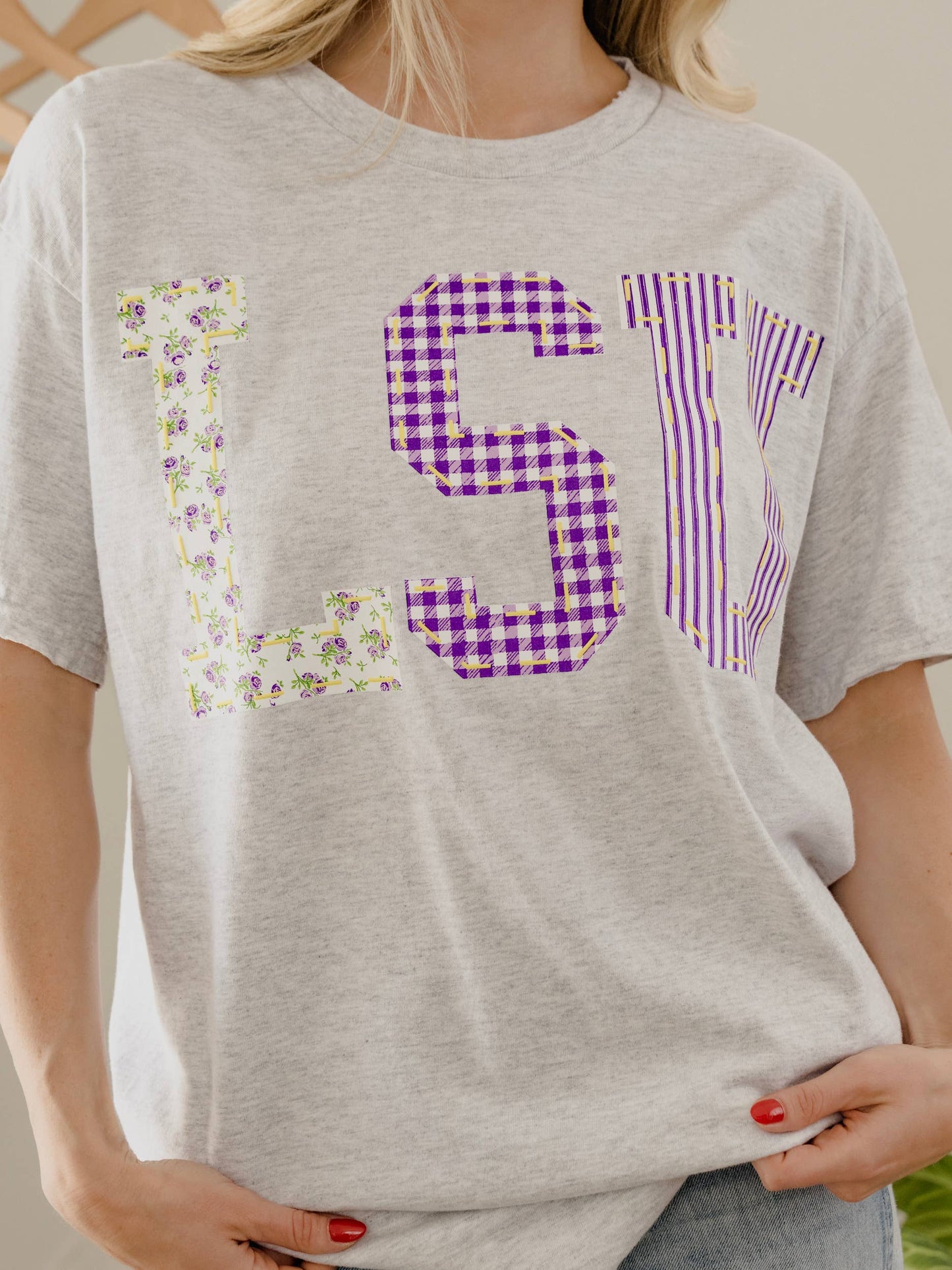 LSU Tigers Quilted Puff Ink Ash Gray Thrifted Tee