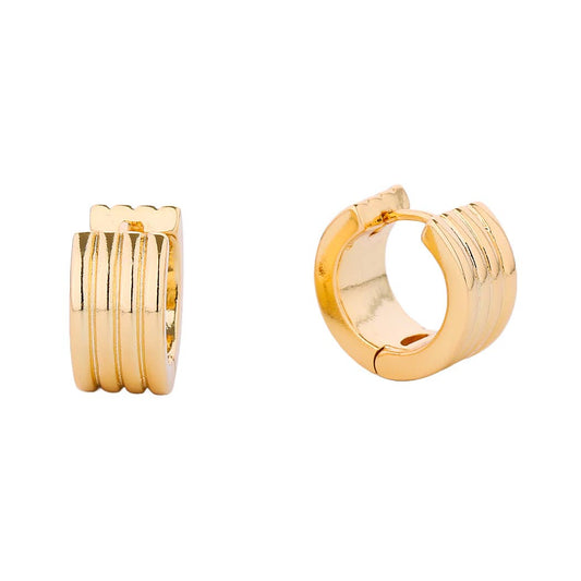 14K Gold-Dipped Triple Line Hoop Huggie Earrings