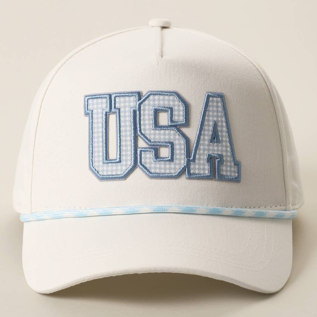 USA Gingham Embroidered Patch Rope Trucker Hat