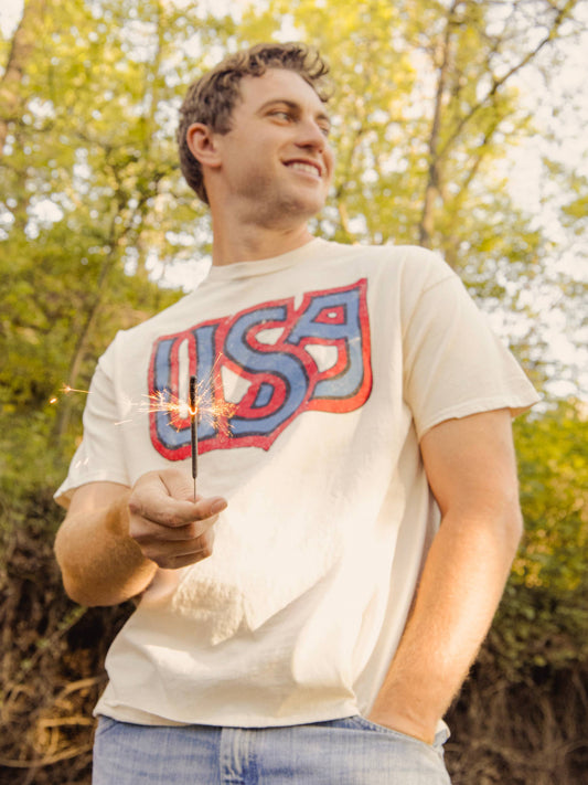 4th of July USA Monogram Off White Thrifted Tee