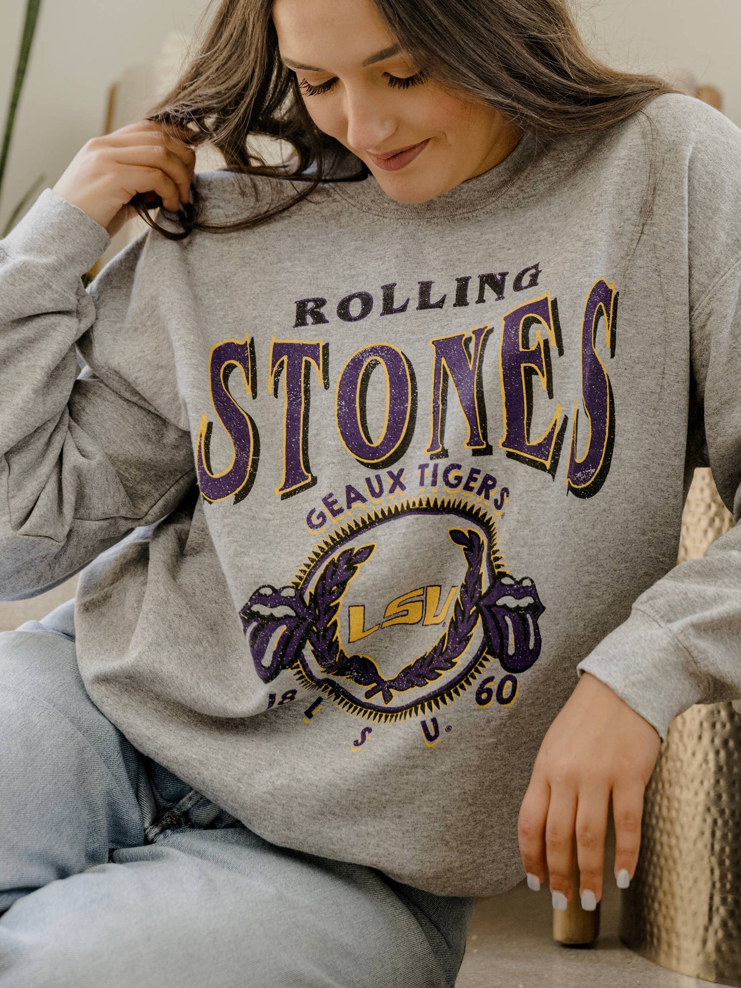Rolling Stones LSU Tigers College Seal Thrifted Sweatshirt