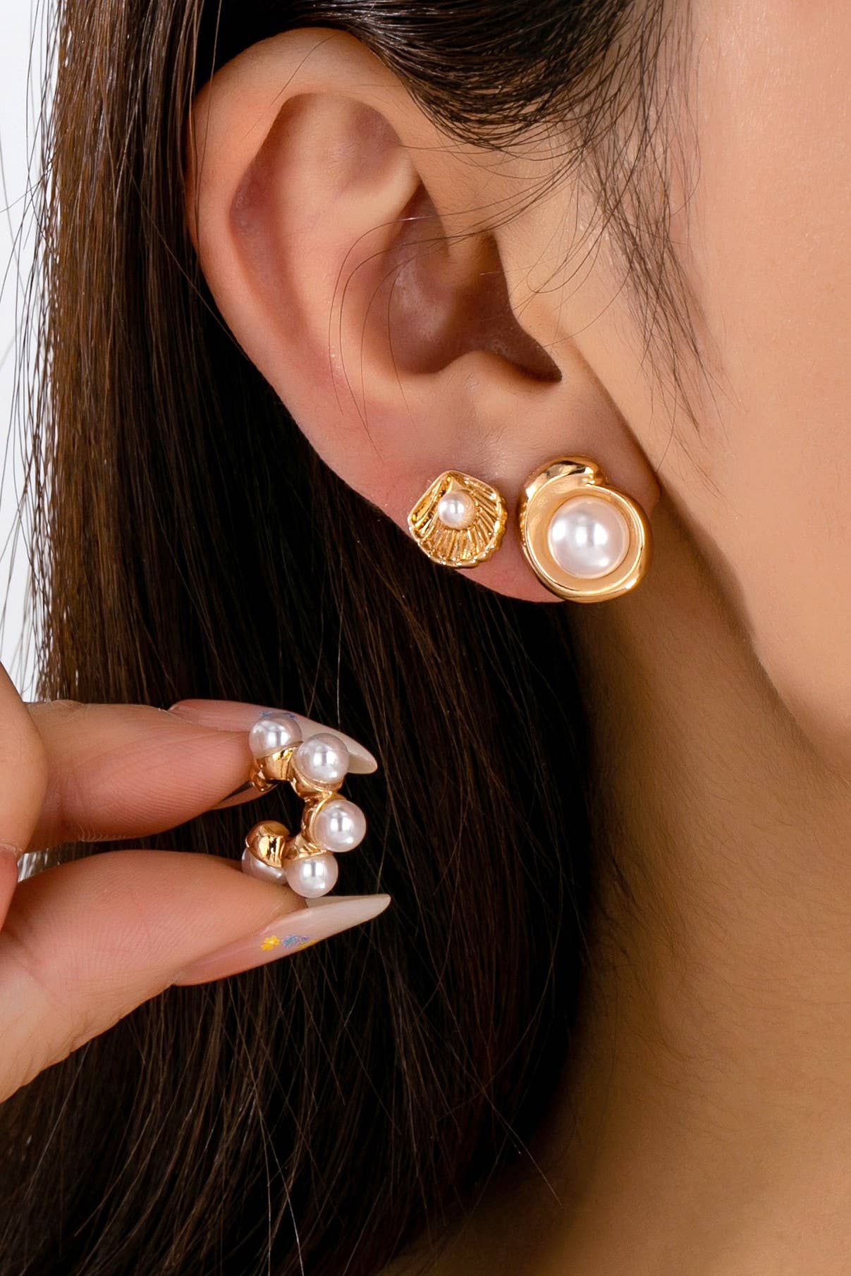 Shell Pearl Seashell Trio Earring Set