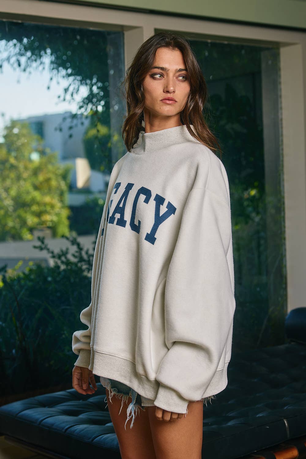 ‘FREEDOM/LEGACY' Print Reversible Mock Neck Sweatshirt