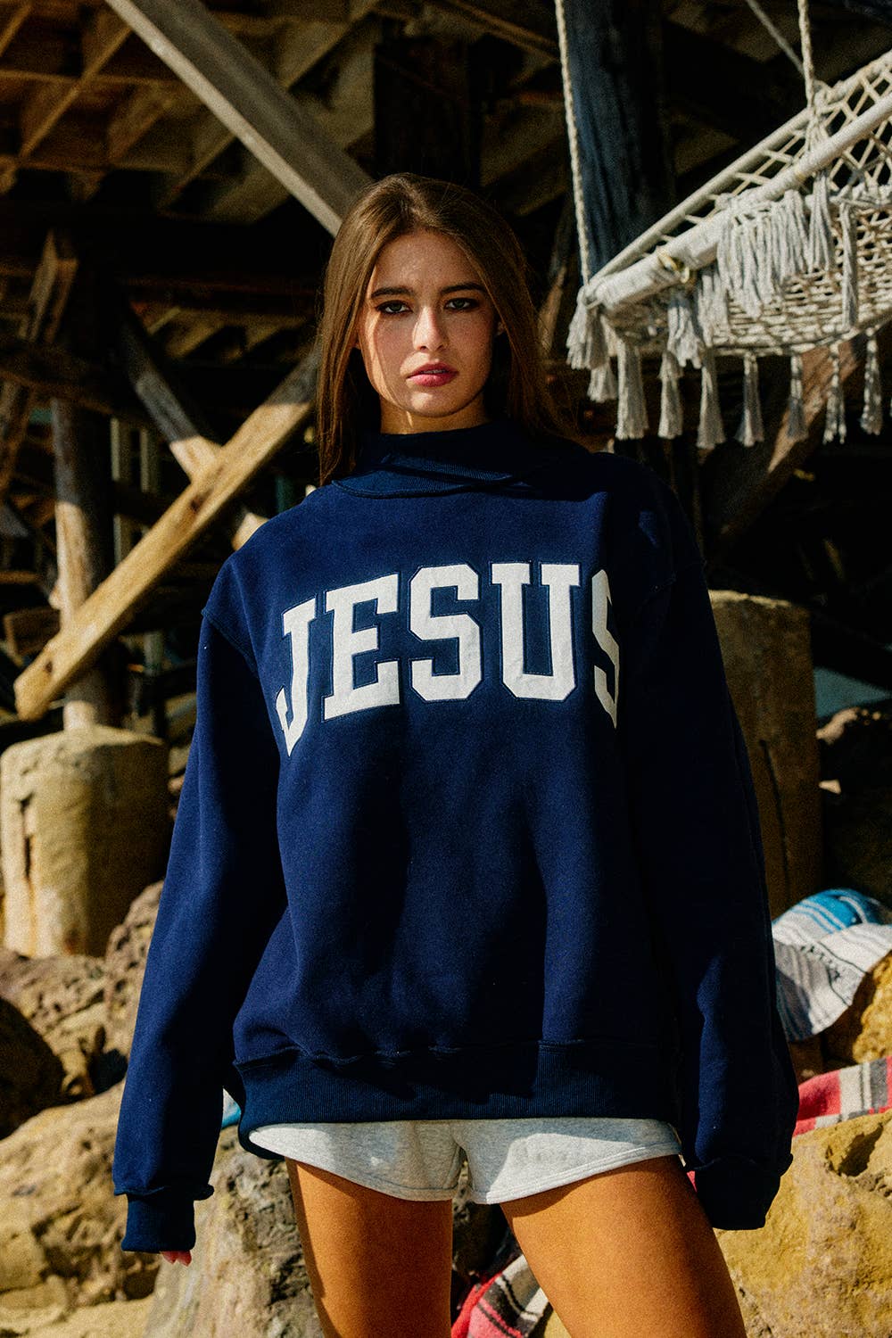 JESUS' Embroidered Mock Neck Sweatshirt