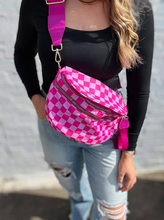 Ali Everything Checkered Double Zip Nylon Bag