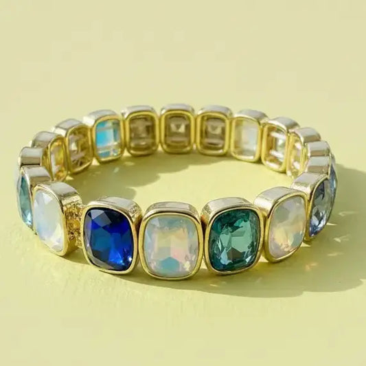 Enamel Stretch Bracelet - Square Gems - Layla - White