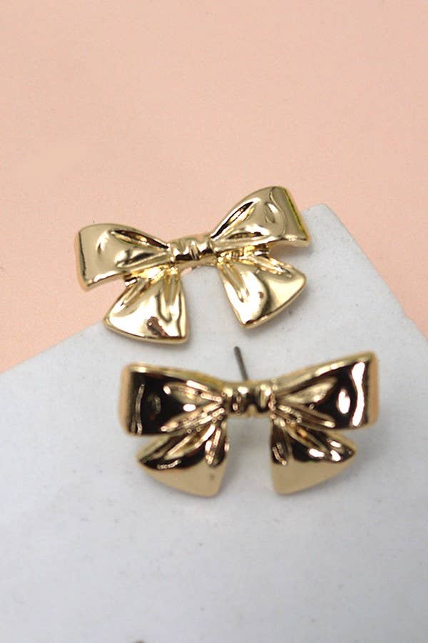 CLASSIC BOW RIBBON STUD EARRINGS | 80E2799: Gold