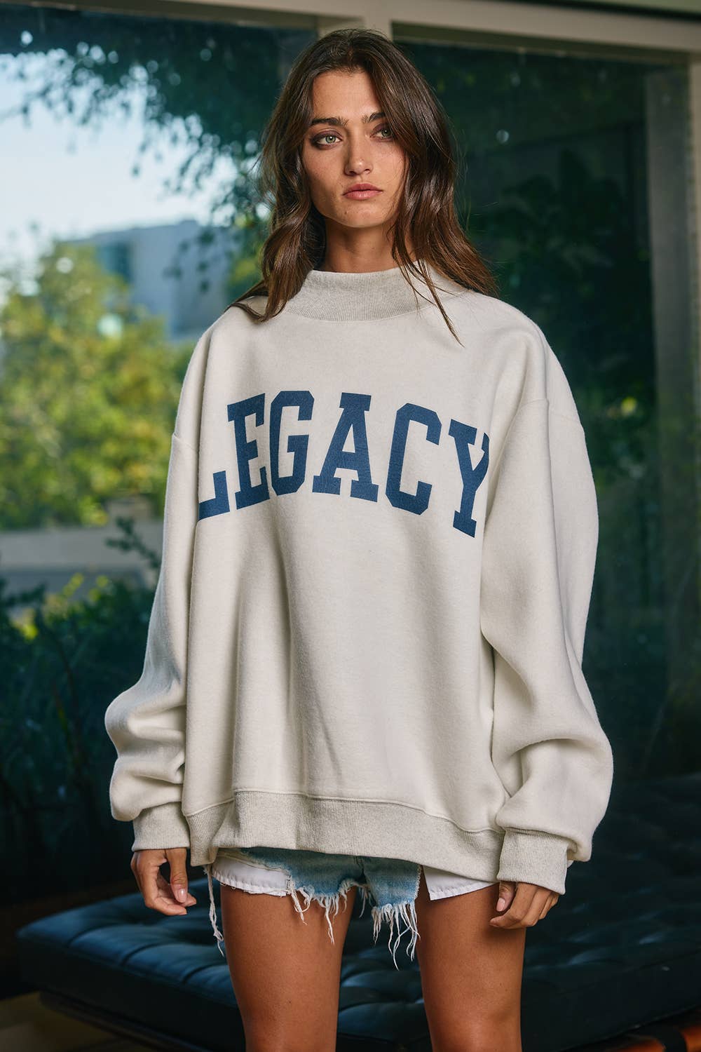 ‘FREEDOM/LEGACY' Print Reversible Mock Neck Sweatshirt
