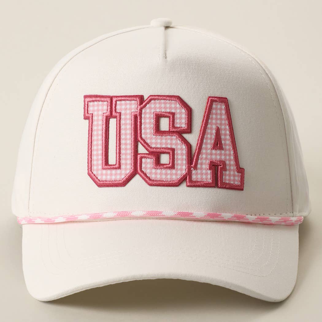 USA Gingham Embroidered Patch Rope Trucker Hat