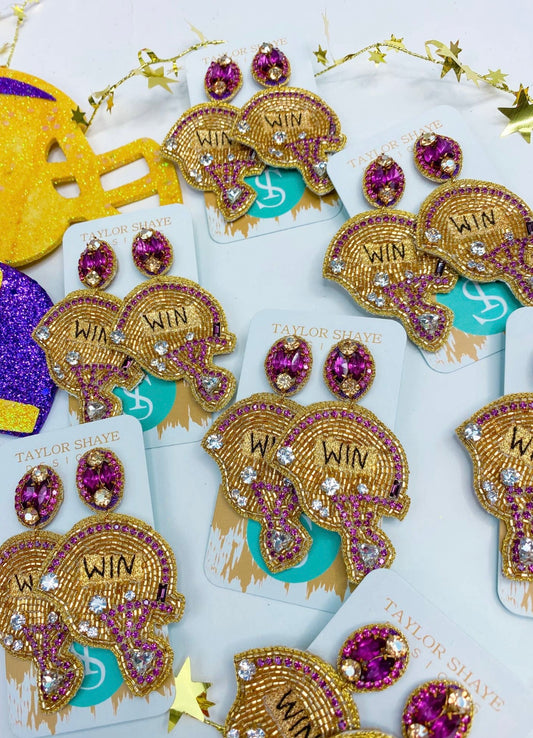 Purple & Gold Helmet Earrings